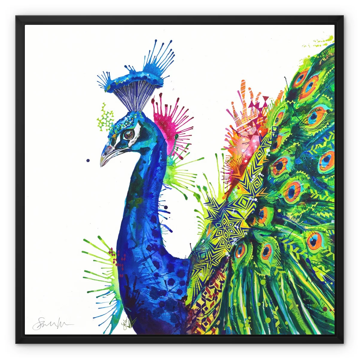 Percival Peacock Framed Canvas